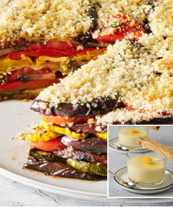 Roast Veg Gateau and Lemon Posset