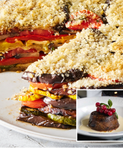 Roast Veg Gateau and Xmas Pudding