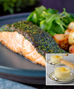Herb Crusted Salmon and Lemon Posset